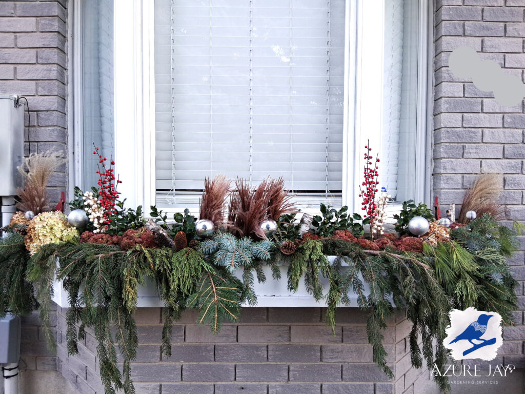 Winter planter in St. Thomas, Ontario - Azure Jay Gardening Services