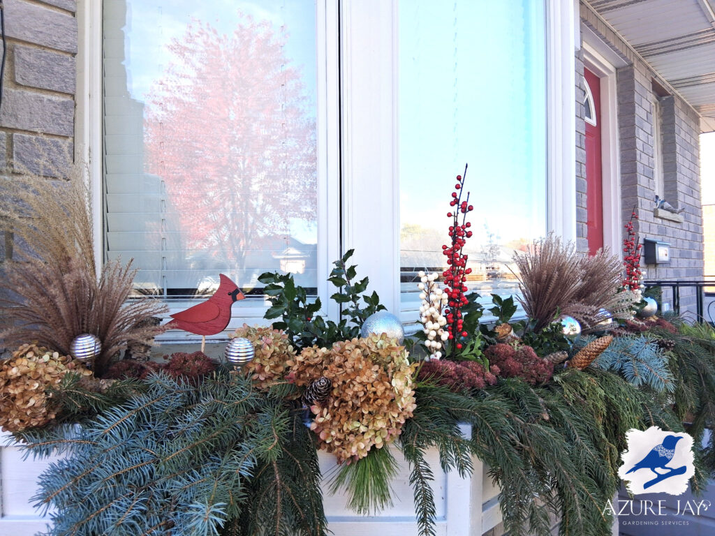 Winter planter in St. Thomas, Ontario - Azure Jay Gardening Services